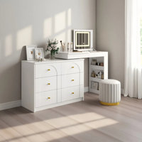 Convertible L-Shape Vanity Desk With Mirror, LED Lights, Flip-Top, 7 Drawers, And 9 Compartments. by Everly Quinn