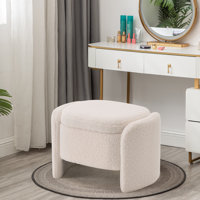 Storage Bench With Lamb Fleece Fabric, Vanity Stool Chair, Upholstered Ottoman With Small Hidden Storage For Bedroom, Living Room, Entryway, No Assemb
