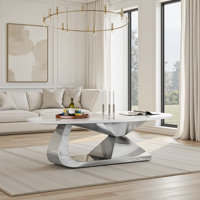 51" Modern Sintered Stone Coffee Table - Stainless Steel Base with Faux Marble Top(Sliver) by Everly Quinn