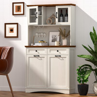 72" Kitchen Pantry Storage Cabinet, 13 Gallon Tilt Out Trash Cabinet With Microwave Stand, Freestanding Coffee Hutch Bar Cabinet With Adjustable Shelv by Lark Manor