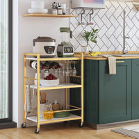 Bar Cart, Mobile Kitchen Shelf with Wine Rack and Glass Holder by Mercer41