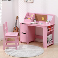 Kids Study Desk and Chair Set with Storage, Bookshelf & Bulletin Board