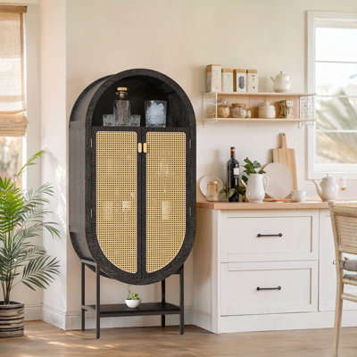 Wine Cabinet with Rattan Door