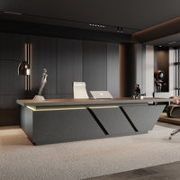 Adjustable Executive Desk - Luxury L Shaped Desk with Drawers, Large Table with File Cabinets, Executive Office Desks with LED Light Strip Home Office by Orren Ellis