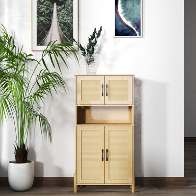 Adjustable Storage Cabinet With Rattan Doors - Particle Board Mid-century Modern Design For Living & Dining Rooms by Bayou Breeze