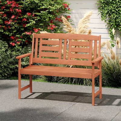 Outdoor Solid Wood Loveseat With Inclined Backrest & Slatted Seat Teak Painting by Lark Manor