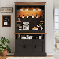 Coffee Bar Cabinet With LED Light, 72" Tall Farmhouse Coffee Bar Hutch With Storage, Sideboard Buffet Cabinet by Ivy Bronx