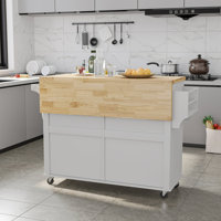 Rolling Mobile Kitchen Island With Drop Leaf Breakfast Bar,Wood Top Spice Rack Desk,Kitchen Table On Wheels With Drawer And Storage Cabinet by Winston Porter