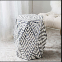 Exquisite Hexagon Garden Stool with Capiz Inlay and Diamond Design, a Stylish and Functional Accent Piece by Brayden Studio