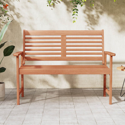 Patio Solid Wood Loveseat With Inclined Backrest & Slatted Seat Teak Painting by Winston Porter