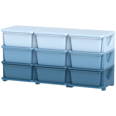 Qaba 3-Tier Kids Storage Unit with 9 Drawer Chest Toy Organizer Plastic Bins by Zoomie Kids