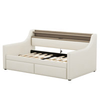 Twin Size Daybed with Storage Drawers, Upholstered Daybed with Charging Station and LED Lights, Beige by Ivy Bronx