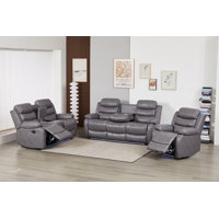 3-Piece Vegan Leather Manual Reclining Living Room Set With LED Lighting &Hidden Cupholder by Brayden Studio
