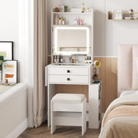 Small Makeup Vanity Desk With 3 Adjustable Lighted Mirror by Wrought Studio