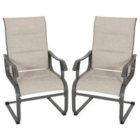 Outdoor Patio Dining Chairs, Breathable Textilene, Iron Frame, Beige by Red Barrel Studio