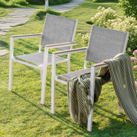 Patio 2-piece Dining Chairs, Outdoor PVC-coated polyester Stackable Chairs by Ebern Designs