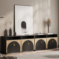 65 Inch TV Stand with Storage Cabinets & Open Shelves, Camel - Set of 2 by Ebern Designs