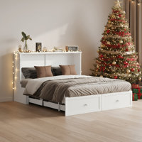 Mjkone Queen Murphy Bed With Usb Charging - Space-saving Foldable Wall Bed Converts To Sleeper, Includes 4.7" Mattress & 2 Storage Drawers, 880lbs Cap