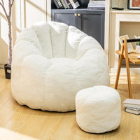 Bean Bag Chair With Ottoman, Large Bean Bag Chair & Footstool, Chaise Lounge Chair Indoor, Comfy Lazy Sofa Chair With Footstool, Reading Chair For Liv by Trule