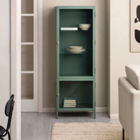 Julina Metal & Glass Display Cabinet with 3-Tier Shelves and Cabinet by Latitude Run