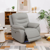 Power Recliner Living Room Arm Chair - Breathing Leather Light Gray