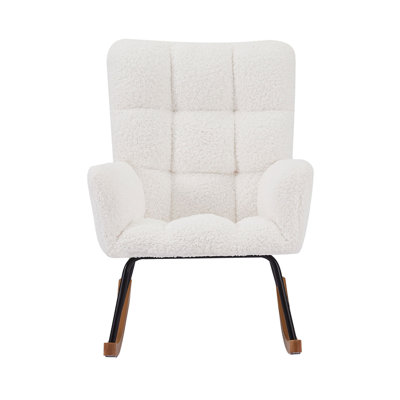 Comfy Upholstered Lounge Chair Rocking Chair With High Backrest, For Nursing Baby, Reading, Napping OFF WHITE