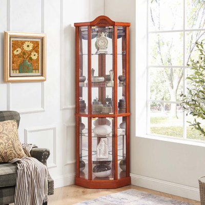 Corner Glass Display Cabinet with Adjustable Glass Shelves by Lark Manor