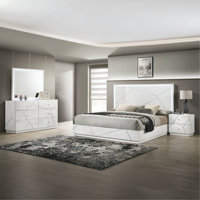 Manhattan Queen 4-Piece Bedroom Set – Modern Design, Geometric Accents, And LED Lighting by Brayden Studio