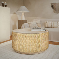 Round Rattan Coffee Table With Drawers by Bayou Breeze