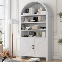 71” Arched Bookshelves, Tall Wood Bookcase With Lower Cabinet, Modern Pantry Storage Cabinet Bookshelf For Kitchen, Living Room,Office, by Gracie Oaks