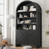 71” Arched Bookshelves, Tall Wood Bookcase With Lower Cabinet, Modern Pantry Storage Cabinet Bookshelf For Kitchen, Living Room,Office,