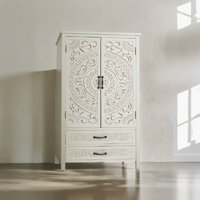 Tall White & Natural Multi-functional Storage Cabinet With Carved Detailing by One Allium Way