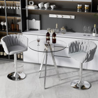 3 Piece Bar Height Set-Tempered Glass Round Table and 360°Fabric Pedestal Bar Stool (Set of 3) by Ivy Bronx