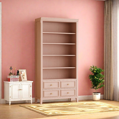 American style pink furniture bookcase by Corrigan Studio