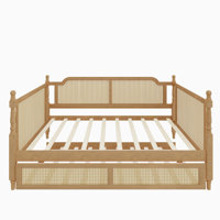Traditional Style Rattan Full Size Cleoda With Full Size Trundle For Limited Space, Guest Room