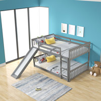 Full Over Full Bunk Bed With Slide And Ladder In Grey Color by Harriet Bee