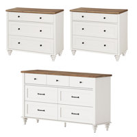 3 Piece Bedroom Set - Includes Mid Century 7 Drawer Dresser, Set Of 2 Bedside Tables With 3 Drawers, 3 Piece Dresser And Nightstand Sets by Charlton Home