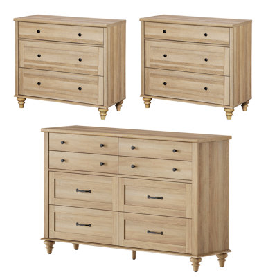 Scarlett 3 Piece Bedroom Set - Includes Mid Century 8 Drawer Dresser, Set Of 2 Bedside Tables With 3 Drawers, 3 Piece Dresser And Nightstand Sets by Charlton Home
