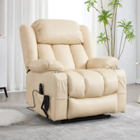 Aura 39.5" W Dual Motor Power Lift Recliner With Heated Massage Thick Backrest Stainless Steel Cup Holder Pockets