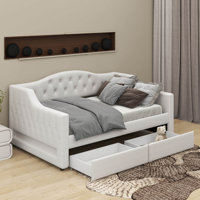 Upholstered Twin XL Size Daybed With LED Belt And 2 Drawers by Lark Manor