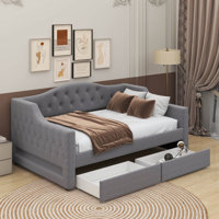 Upholstered Twin XL Size Daybed With LED Belt And 2 Drawers by Lark Manor