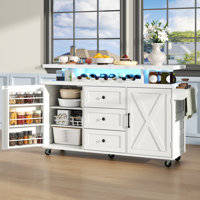 55"  Kitchen Rolling Island With 3 Drawers &  Wine Rack by Wrought Studio