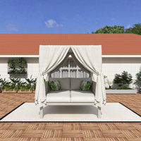 Outdoor Patio Sunbed With Curtains