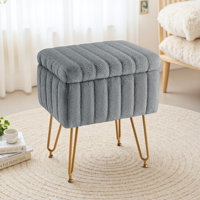 Modern Vanity Stool Chair With 4 Metal Legs And Storage, Multiuse Foot Rest For Makeup Room Bedroom by Mercer41