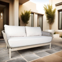 Viola Acacia Wood Rope Weaving Patio Outdoor Loveseat Sofa With Cream Cushions by Gracie Oaks