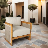 Guzal Acacia Wood Rope Weaving Patio Outdoor Single Sofa With Cream Cushions by Gracie Oaks