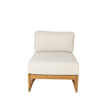 Guzal Acacia Wood Rope Weaving Patio Outdoor Armless Sofa With Cream Cushions by Gracie Oaks