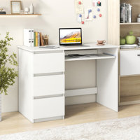 Computer Desk With Power Outlet Keyboard Tray And 3 Large Drawers by Latitude Run