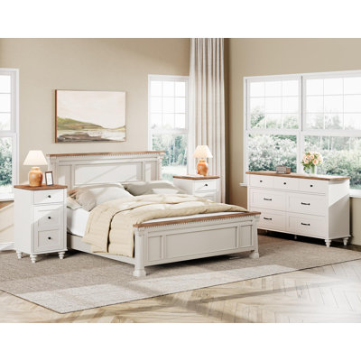 3 Piece Bedroom Set - Includes Mid Century 7 Drawer Dresser, Set Of 2 Bedside Tables With Charging Station, 3 Piece Dresser And Nightstand Sets by Charlton Home