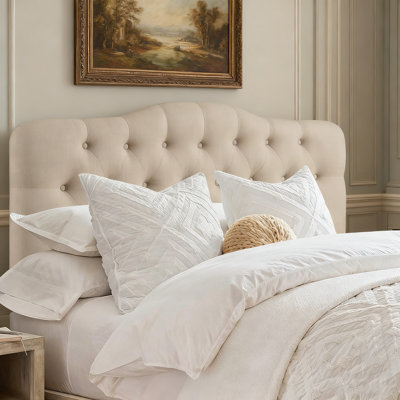 Tufted Upholstered Headboard, Solid Wood Head Board with Wood Legs, Adjustable Height Bed headboard from 37” to 51” Fabric Headboard in Modern Button by Lark Manor